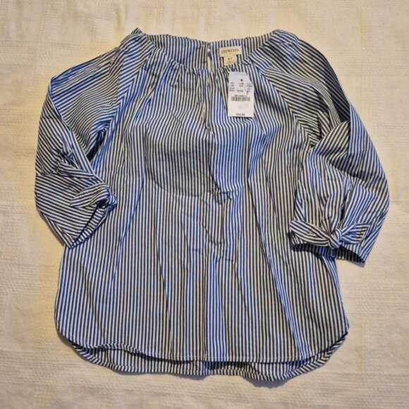 Crewcuts girls size 6-7 blue and white striped blouse bow on cuff, NWT - Picture 1 of 5